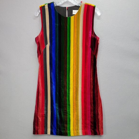 MILLY GINA RAINBOW VELVET SHIFT DRESS, SIZE 4 - Picture 4 of 8